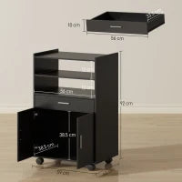 Mobile Microonde in Legno con Cassetto, Armadietto a 2 Ante e 2 Ripiani, 59x40x92 cm, Nero