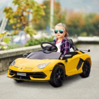 Macchina Elettrica per Bambini 12V con Licenza Lamborghini, Telecomando, Clacson e Musica, Giallo