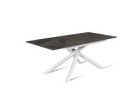 E-STYLO Tavolo allungabile con top cemento grigio in melaminico e base in metallo bianco, 90cm X 140/ 190cm H. 76cm.