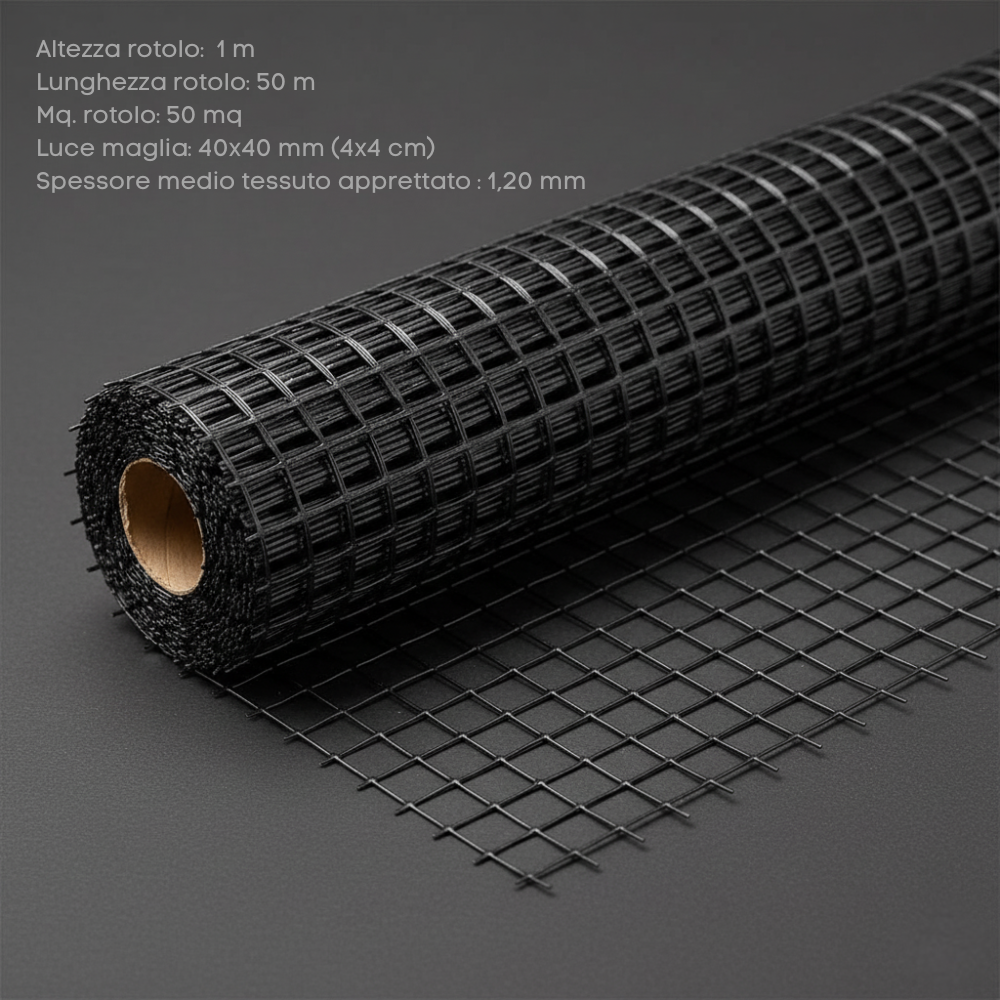 Rete in fibra di vetro 40x40 mm rinforzo massetti e intonaci 10 rotoli 1x50 m