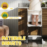 Scala Montessori 4 in 1 per Bambini con 2 Lavagne e Set Tavolo e Sedia, in Legno, 58x46x92 cm, Bianco