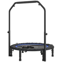 Trampolino Fitness Pieghevole Ø102 cm con Manubrio Regolabile, Struttura in Acciaio, Blu e Nero