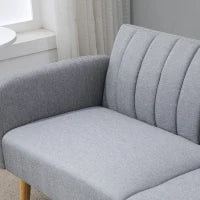 Divano Letto Convertibile a 2 Posti, Design Scandinavo, Schienale Regolabile su 3 Posizioni, Piedi in Legno, Tessuto Effetto Lino, Grigio
