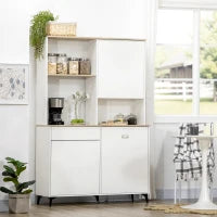 Dispensa Cucina in Truciolato e MDF con Ripiani Aperti, Armadietti e Cassetto, 119x41x180 cm, Bianco