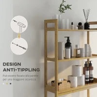 kleankin Mobile Sopra WC Salvaspazio a 3 Ripiani Aperti a Doghe, in Bambù, 68x20x165 cm, color Bambù