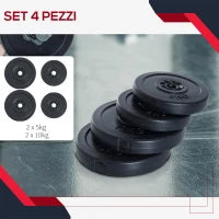 Set di 4 Dischi Pesi per Bilanciere e Manubri Peso Totale 30kg, 2x5kg e 2x10kg, Nero