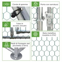 Recinto per Galline con telo di copertura per 4-6 polli in acciaio, 280x190x195 cm