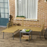 Salotto da Giardino in Rattan PE con Chaise Longue, Divano 2 Posti e Tavolino, Crema
