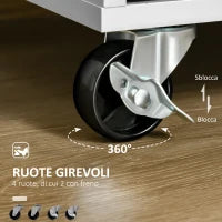 Carrello da Cucina Multiuso in Legno con 2 Cassetti, Armadietto e 4 Ruote, 104x46x91cm, Grigio