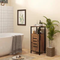 kleankin Mobile da bagno basso con porta a doghe struttura in acciaio vano aperto 37 x 30 x 85 cm marrone rustico