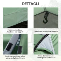 Tenda da Campeggio 2-4 Posti con Telo Impermeabile e Porte con Cerniera, 426x206x15 cm, Verde Scuro