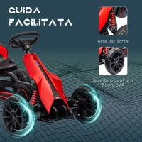 Go Kart a Pedali per Bambini 3-8 Anni con Sedile Regolabile e Ruote in EVA, 100x58x58.5 cm, Rosso Nero
