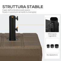 Base per Ombrellone da Giardino Riempibile con Maniglia in HDPE e Acciaio, 49x49x36.5 cm, Marrone