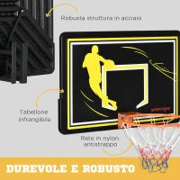 sportnow Canestro Basket per Bambini e Adulti da Indoor e Outdoor in Acciaio e PE, 110x90x70 cm, Nero e Giallo