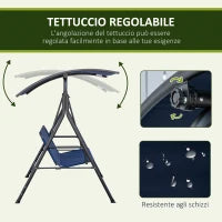 Dondolo da Giardino 3 Posti con Tettuccio Regolabile, Tessuto Oxford e Acciaio, Blu Scuro