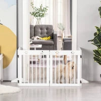 Cancellino per Cani taglia Piccola Pieghevole con Piedini Rimovibili, Cancelletto di Sicurezza in Legno di Pino, 204x30x61 cm, Bianco