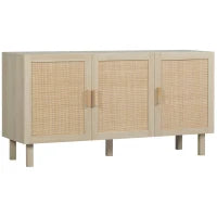 Buffet Mobile da Archiviazione Armadio 3 Ante con Ripiano Regolabile Stile Bohémien, 136 x 41 x 70 cm