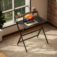 Scrivania Pieghevole con Ripiano per Monitor, 81.5x62x86.5 cm, Nero