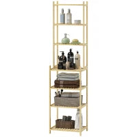 Mobile Scaffale Bagno a 7 Ripiani Portaoggetti in Bambù, 44x33x180 cm, Color Legno