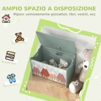 Baule Portagiochi per Bambini con Coperchio e Cerniera di Sicurezza in MDF, 60x37x39cm, Verde