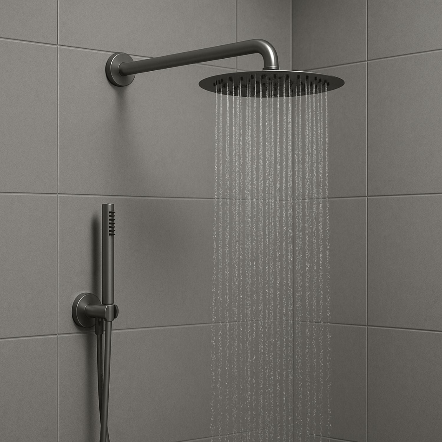 Set per doccia soffione tondo in acciaio inox 250 millimetri canna di fucile *** finitura- canna di fucile, confezione 1