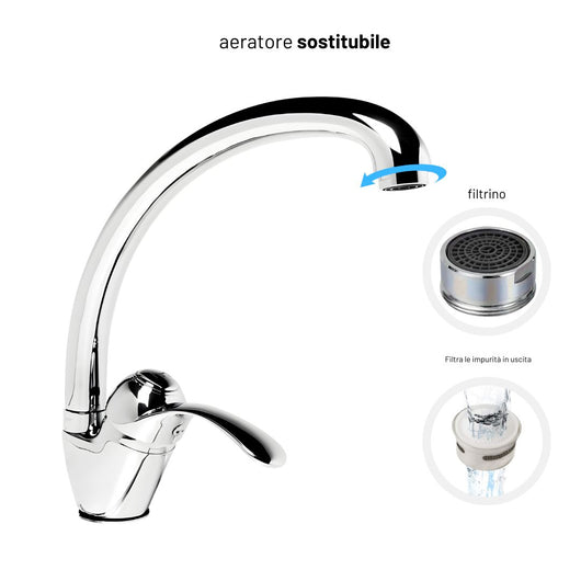 Miscelatore monoforo ottone per lavello cucina dublino erogazione orientabile *** confezione 1