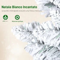 Albero di Natale Innevato con 180 Luci LED a 11 Effetti e 479 Rami, Ø65x180 cm, Verde e Bianco