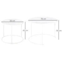 Set 2 Tavolini da Salotto e Giardino Salvaspazio Sovrapponibili, Tavolini da Caffè in Ferro, Bianco