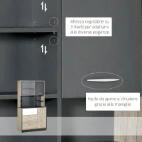 Mobile Cucina Credenza Moderna Salvaspazio con 2 armadietti 3 cassetti 3 ripiani Legno 90 x 39 x 169cm colore Grigio Rovere Chiaro