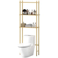Mobile Sopra WC a 3 Ripiani a Doghe Salvaspazio in Bambù, 63.5x25.5x181 cm, color Legno