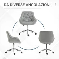 Sedia da Ufficio Ergonomica Girevole con Altezza Regolabile e Ruote, Rivestimento in Velluto, 59x58x80-90cm, Grigio