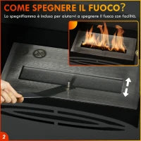 Camino a Bioetanolo in Acciaio Inox con Bruciatore da 1.2L per 3 Ore di Durata, 36x26x54cm, Nero