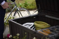 Baule da Giardino Rockwood, 570L, Effetto Legno, Marrone, 155x72,4x64,4H cm