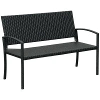 Panchina da Giardino ed Esterno in Rattan, Panca in Rattan Nero 2 Posti, 122x60x85cm