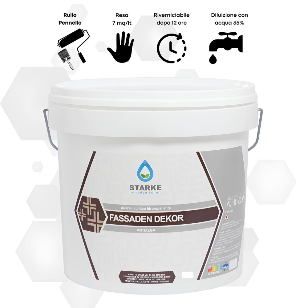 Quarzo fine fassaden dekor acrilico coprente idrorepellente antialga antimuffa *** formato 5 lt, confezione 1