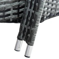 Set 2 Lettini Sdraio e 1 Tavolino da Giardino con Materassini Imbottiti e Ruote, in Polyrattan, Grigio