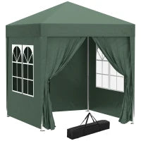 Gazebo 2x2 m Pieghevole con 4 Pareti Rimovibili e Borsa da Trasporto, in Metallo e Poliestere, Verde