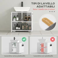 kleankin Mobile Sottolavabo in MDF con Armadietto a 2 Livelli con Ripiano Regolabile, 60x36.5x56 cm, Bianco