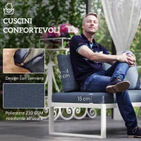 Salotto da Giardino Angolare con Poltrona Reclinabile, 2 Divanetti con Cuscini e Tavolino, Grigio