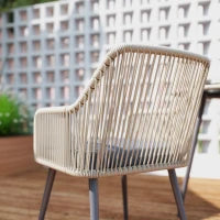 Set da Giardino 5 Pezzi in Rattan e Acciaio con 4 Sedie da Esterno e Tavolo Rotondo con Foro, Marrone e Grigio