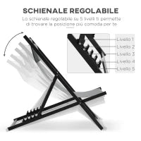 Set 2 Sedie Poltrona Sdraio da Esterni, Pieghevoli e Reclinabili, in Alluminio, 96.5x58x91.5 cm, Grigio Scuro