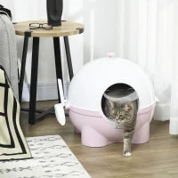 Lettiera per Gatti 4kg Max con Coperchio e Paletta Inclusa, 53x51x48 cm, Bianca e Rosa