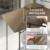 Copertura per Gazebo da Giardino per Barbecue 1.52x2.44 m a 2 Livelli in Poliestere 160gsm Cachi