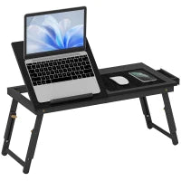 Tavolino da letto pieghevole e regolabile, in bambù con piano inclinabile 83,5x33x34cm Nero