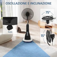 Ventilatore a Nebulizzazione da 3L a 3 Modalità e 3 Velocità, in Plastica e Metallo, 50x40x125 cm, Bianco e Nero
