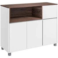 Credenza Moderna da Cucina in Legno con Armadietti, Cassetto e Vano Aperto, 105x39x83cm, Bianco