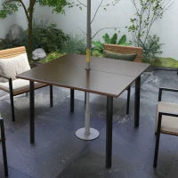 Tavolo da Giardino con Foro per Ombrellone, Struttura in Metallo, 100x100x72 cm, Marrone e Nero