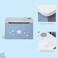 Cassapanca Baule Portagiochi in Legno Blu e Bianco, Panca per Cameretta Bambini 55 x 34 x 35.5 cm