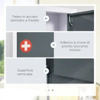 kleankin Armadietto Medicinali con 3 Ripiani e Blocco con Chiavi in Acciaio, 40x15x53.5cm, Bianco e Grigio