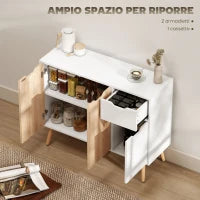 Mobile Multiuso in Legno con Cassetto e Armadietti in Stile Nordico, 90x30x72cm
